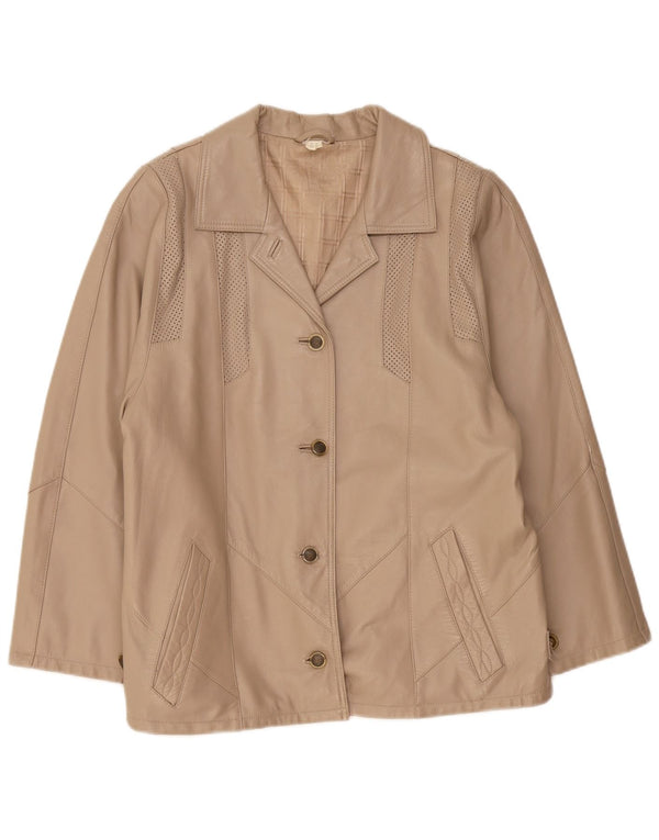 Vintage Womens Leather Jacket UK 22 3XL Beige Lambskin