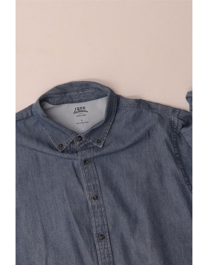 IZOD Mens Salt Water Denim Shirt Large Blue Cotton