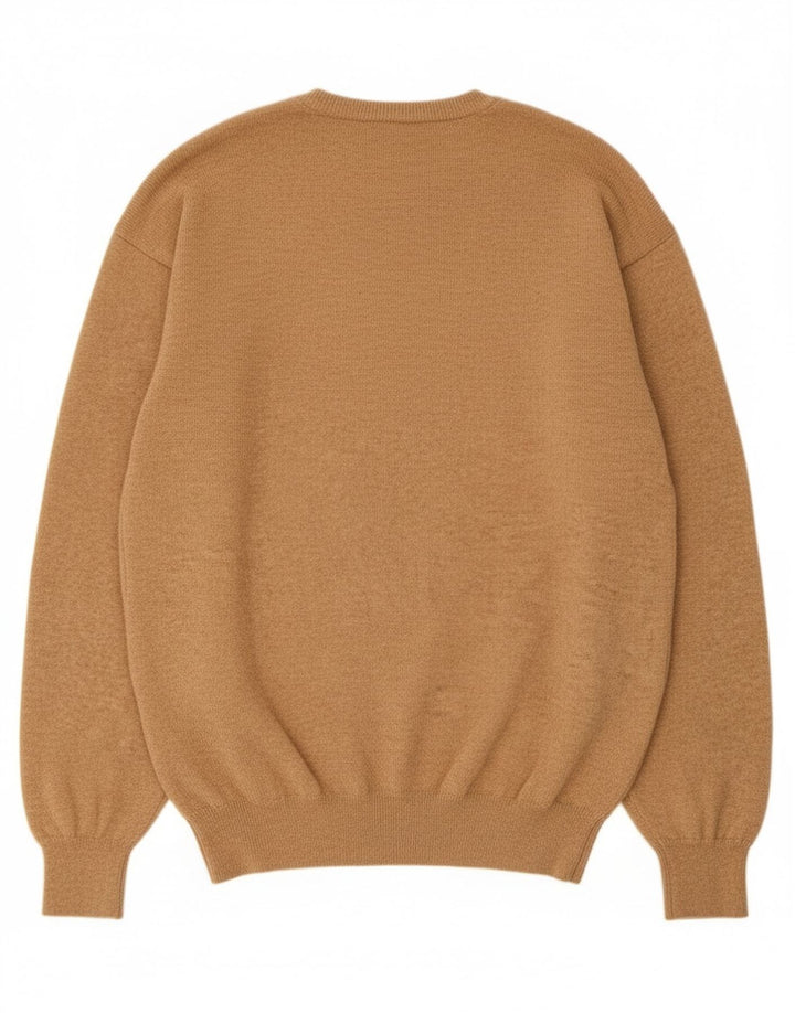 Massimo Dutti Mens V-Neck Jumper Sweater XL Beige Wool