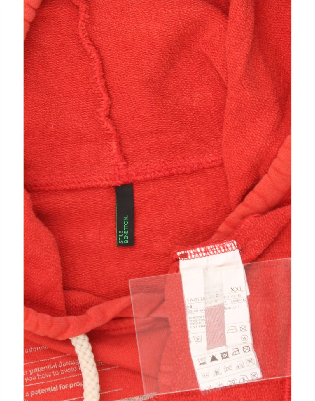 BENETTON Mens Graphic Hoodie Jumper 2XL Red Cotton Vintage Benetton and Second-Hand Benetton from Messina Hembry 