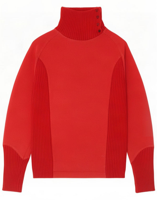 Primo Emporio Womens Button Neck Jumper Sweater UK 16 Large Red Merino Wool