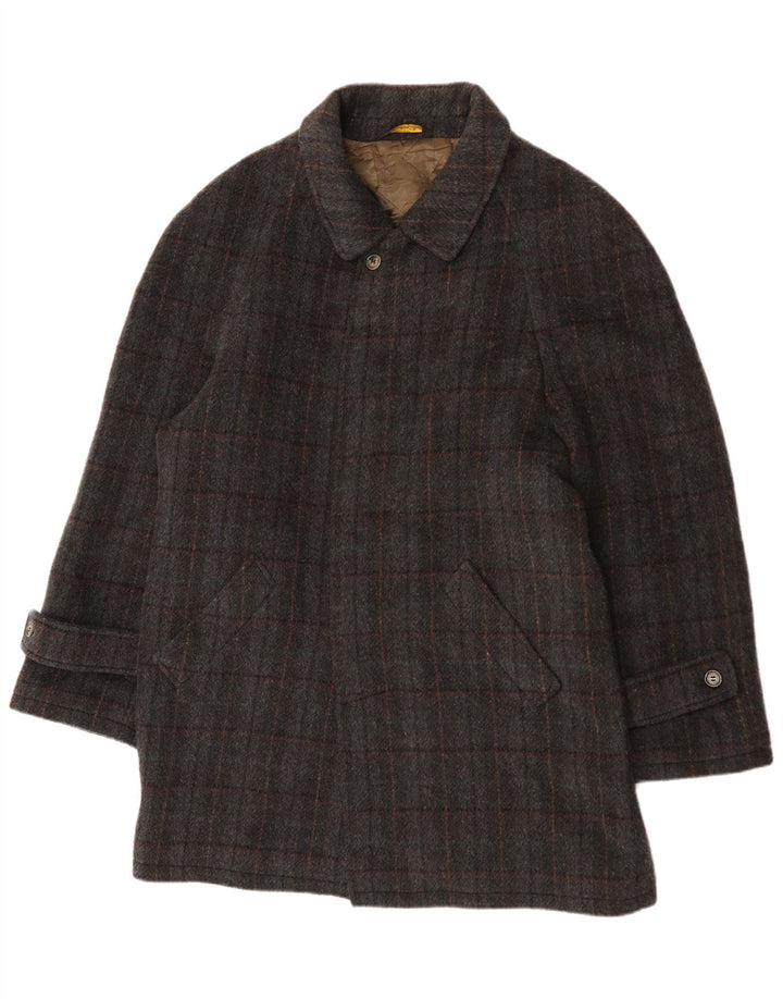 Vintage Mens Overcoat IT 52 XL Grey Check Wool