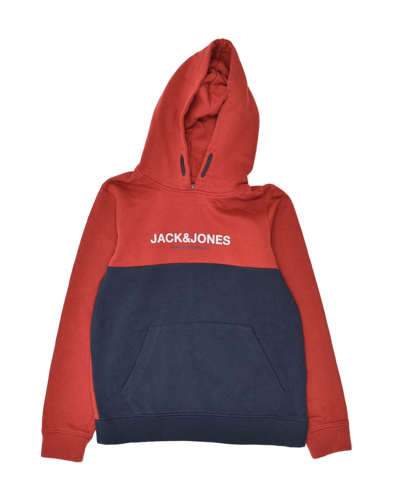 JACK & JONES Boys Graphic Hoodie Jumper 13-14 Years Red Colourblock | Vintage Jack & Jones | Thrift | Second-Hand Jack & Jones | Used Clothing | Messina Hembry 