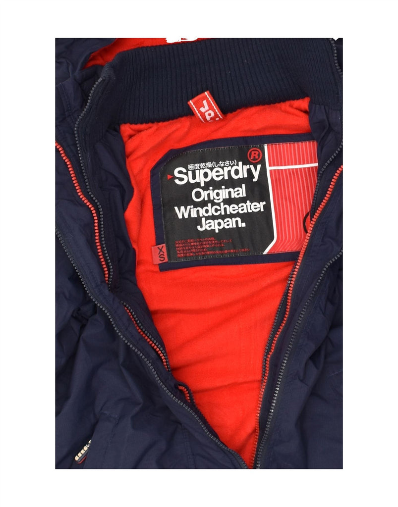 SUPERDRY Womens Windcheater Hooded Windbreaker Jacket UK 6 XS Navy Blue | Vintage Superdry | Thrift | Second-Hand Superdry | Used Clothing | Messina Hembry 