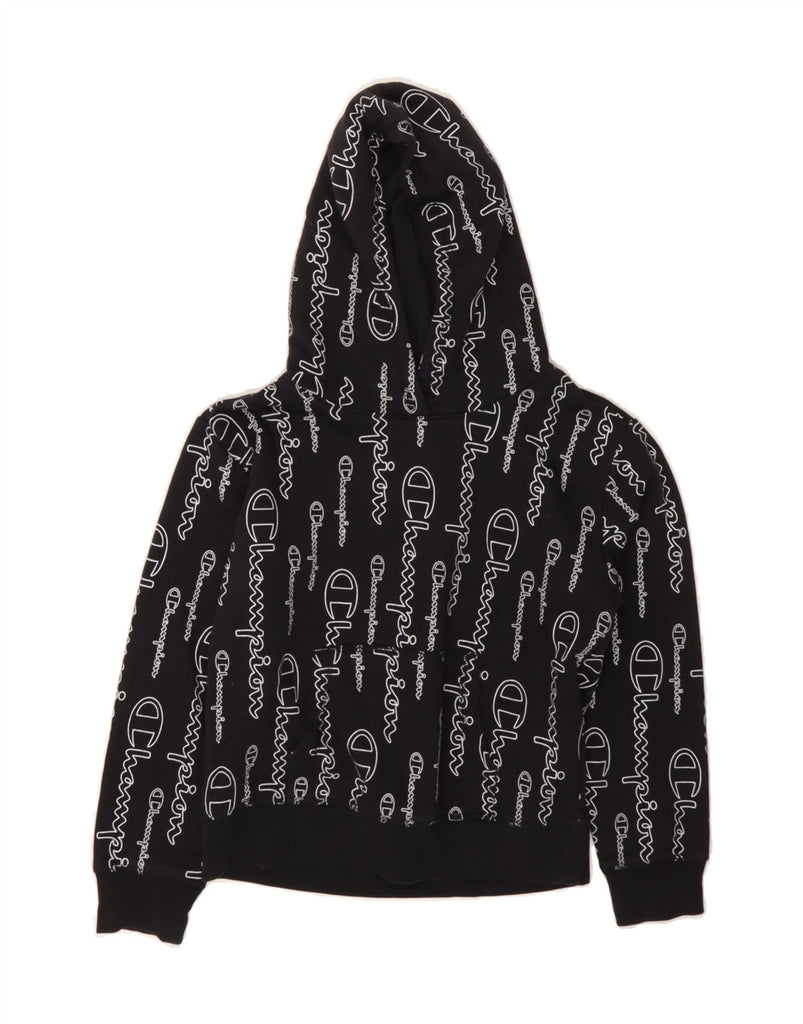 CHAMPION Boys Graphic Hoodie Jumper 9-10 Years Medium Black Cotton Vintage Champion and Second-Hand Champion from Messina Hembry 