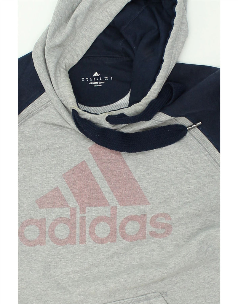 ADIDAS Mens Climalite Graphic Hoodie Jumper Medium Grey Colourblock Cotton | Vintage Adidas | Thrift | Second-Hand Adidas | Used Clothing | Messina Hembry 