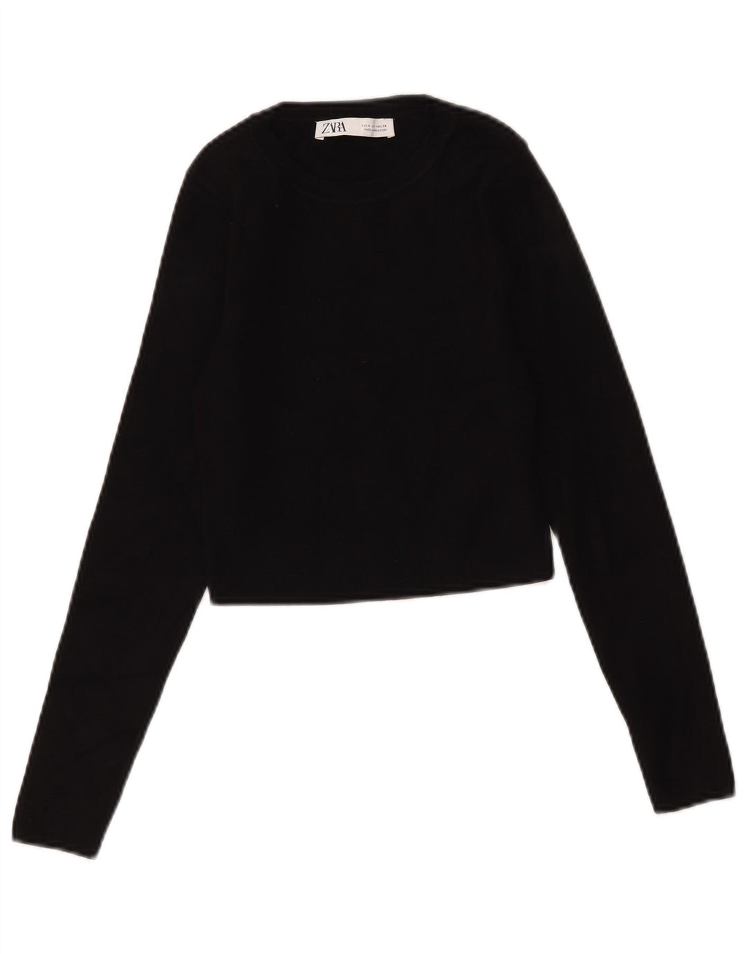 Zara Womens Crop Top Long Sleeve UK 12 Medium Black
