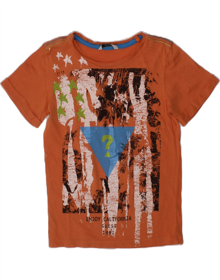 GUESS Boys Graphic T-Shirt Top 7-8 Years Orange Vintage Guess and Second-Hand Guess from Messina Hembry 