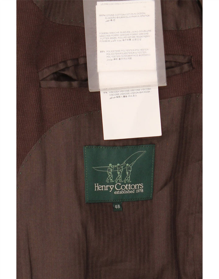 Henry Cottons Mens 3 Button Blazer Jacket IT 48 Medium Brown Cotton