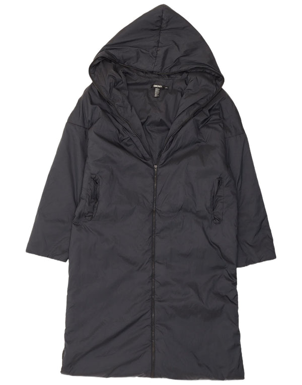 Dkny Womens Hooded Loose Fit Padded Coat UK 12 Medium Black Nylon