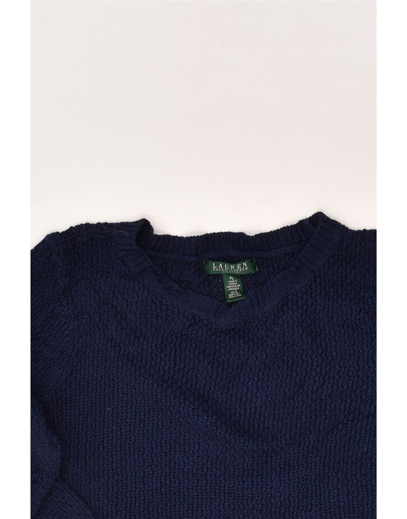 RALPH LAUREN Womens Button Neck Jumper Sweater UK 14 Large Navy Blue | Vintage Ralph Lauren | Thrift | Second-Hand Ralph Lauren | Used Clothing | Messina Hembry 