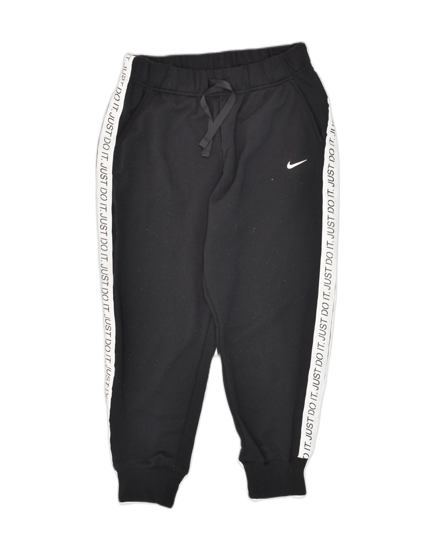 NIKE Womens Graphic Tracksuit Trousers Joggers Small Black Polyester, Vintage & Second-Hand Clothing Online