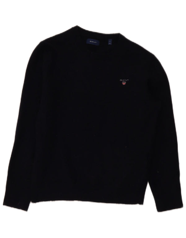 Gant Womens Crew Neck Jumper Sweater UK 14 Large Navy Blue Wool