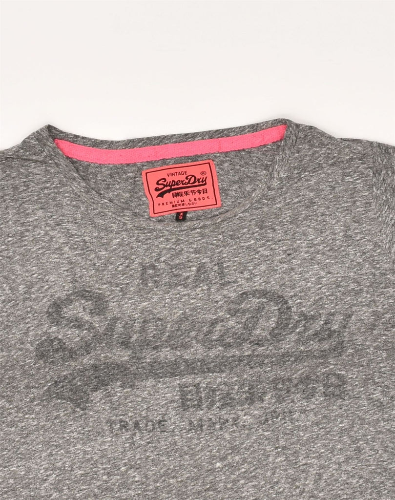 SUPERDRY Womens Graphic T-Shirt Top UK 6 XS Grey Polyester | Vintage Superdry | Thrift | Second-Hand Superdry | Used Clothing | Messina Hembry 