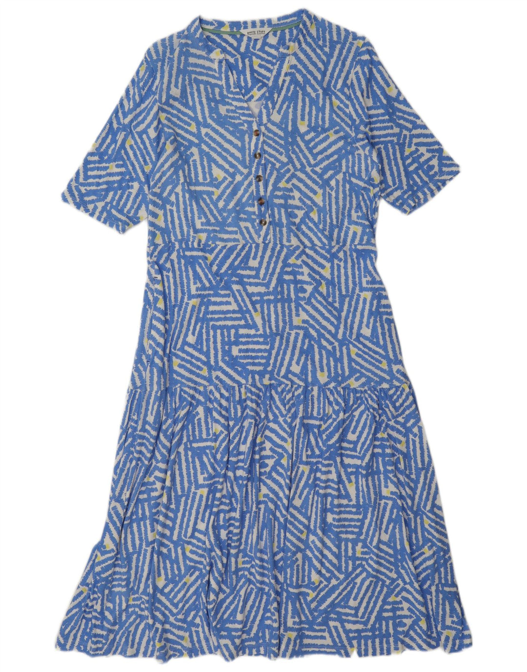 White Stuff Womens Tiered Dress UK 12 Medium Blue Geometric Modal