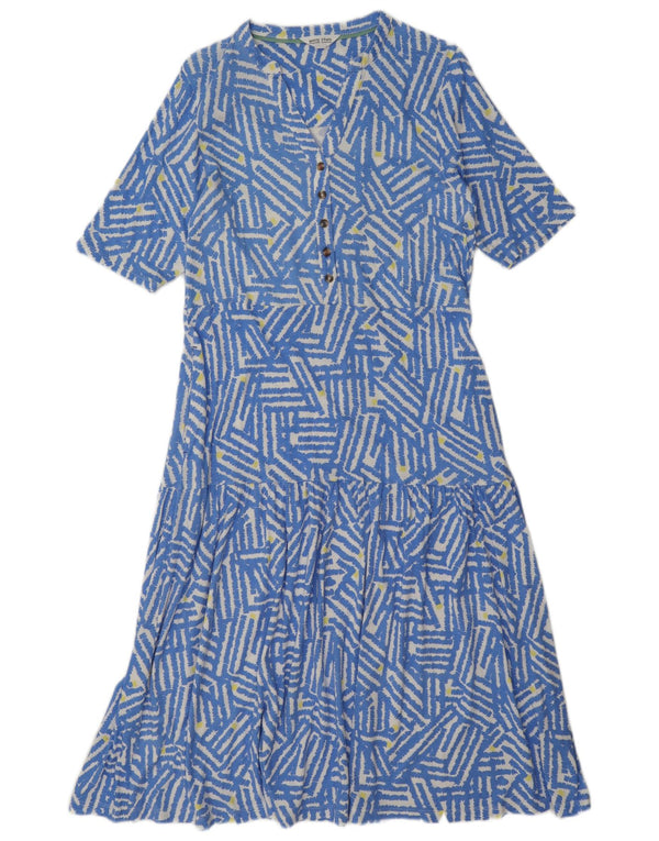 White Stuff Womens Tiered Dress UK 12 Medium Blue Geometric Modal