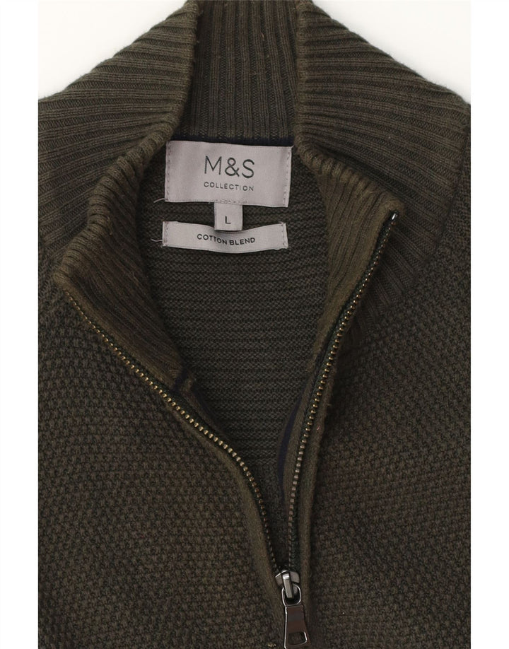 Marks & Spencer Mens Cardigan Sweater Large Green Cotton