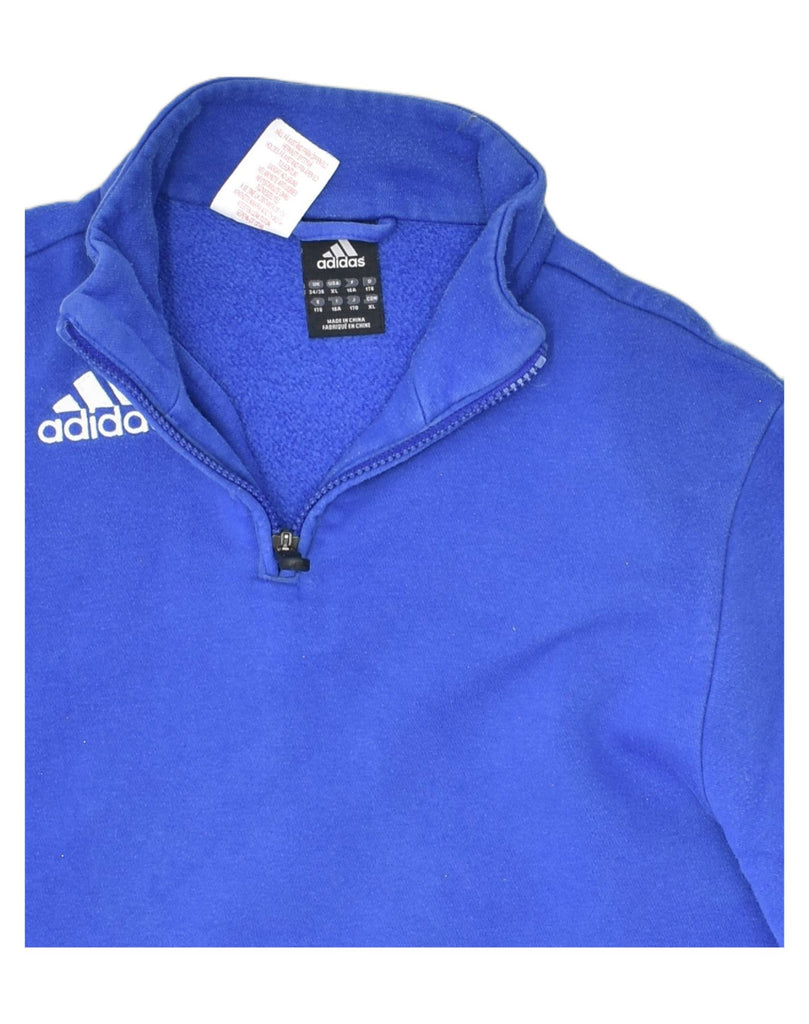 ADIDAS Boys Zip Neck Sweatshirt Jumper 14-15 Years Blue Polyester | Vintage Adidas | Thrift | Second-Hand Adidas | Used Clothing | Messina Hembry 