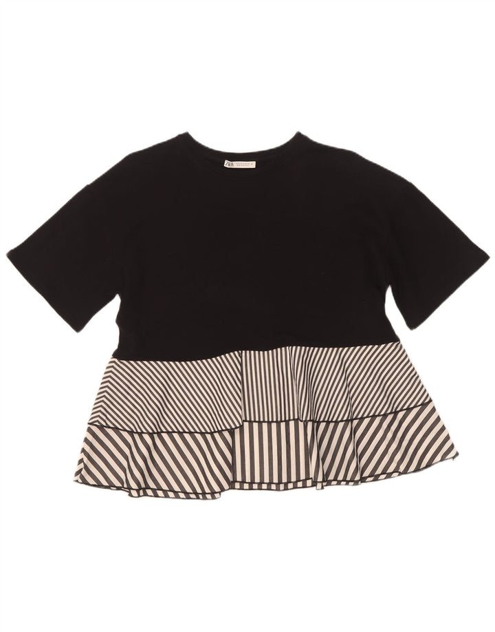 Zara Womens Blouse Top UK 10 Small Black Striped