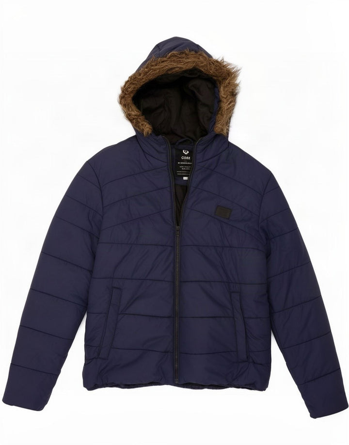 Jack & Jones Mens Hooded Padded Jacket UK 40 Large Navy Blue Polyester