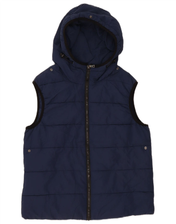Zara Mens Hooded Padded Gilet UK 36 Small Navy Blue Polyester