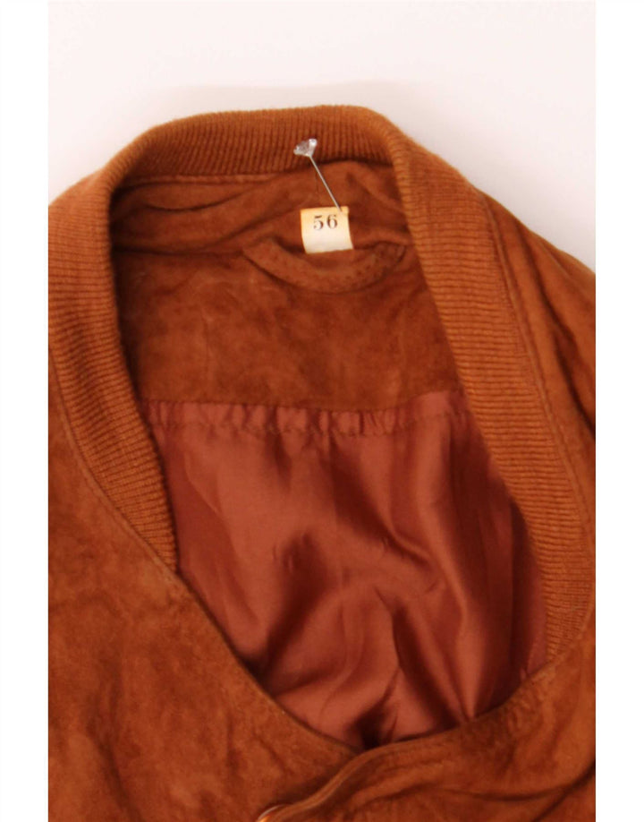Vintage Mens Suede Bomber Jacket IT 56 3XL Brown Leather