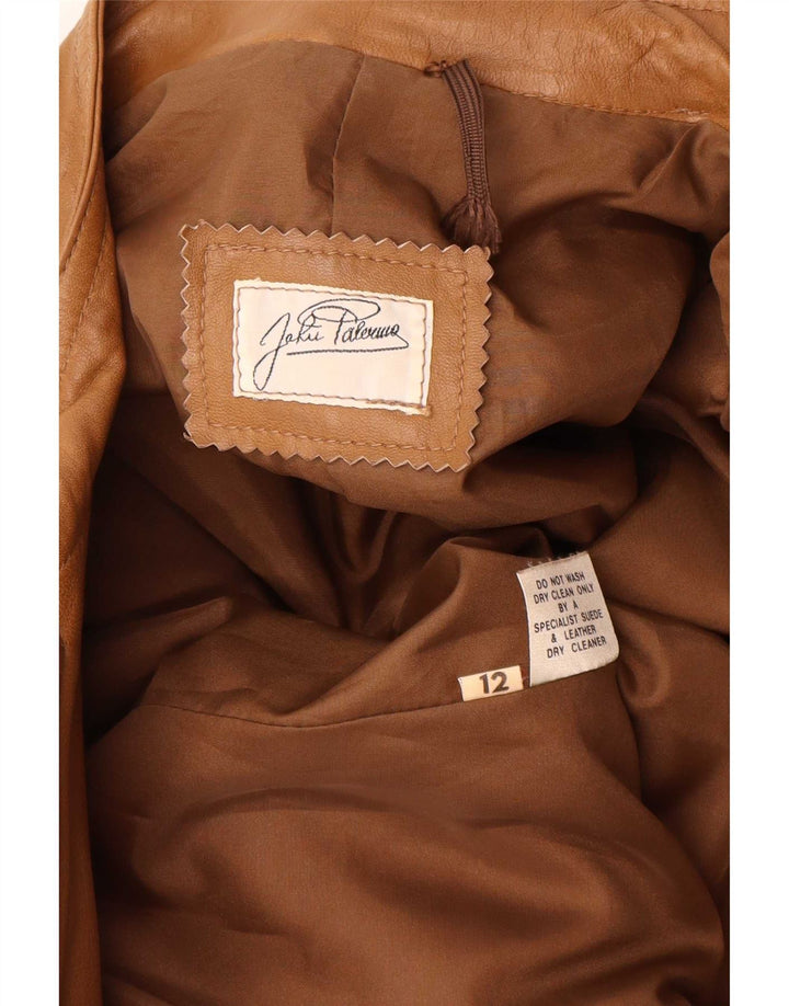 Vintage Womens Oversized Leather Jacket UK 12 Medium Beige