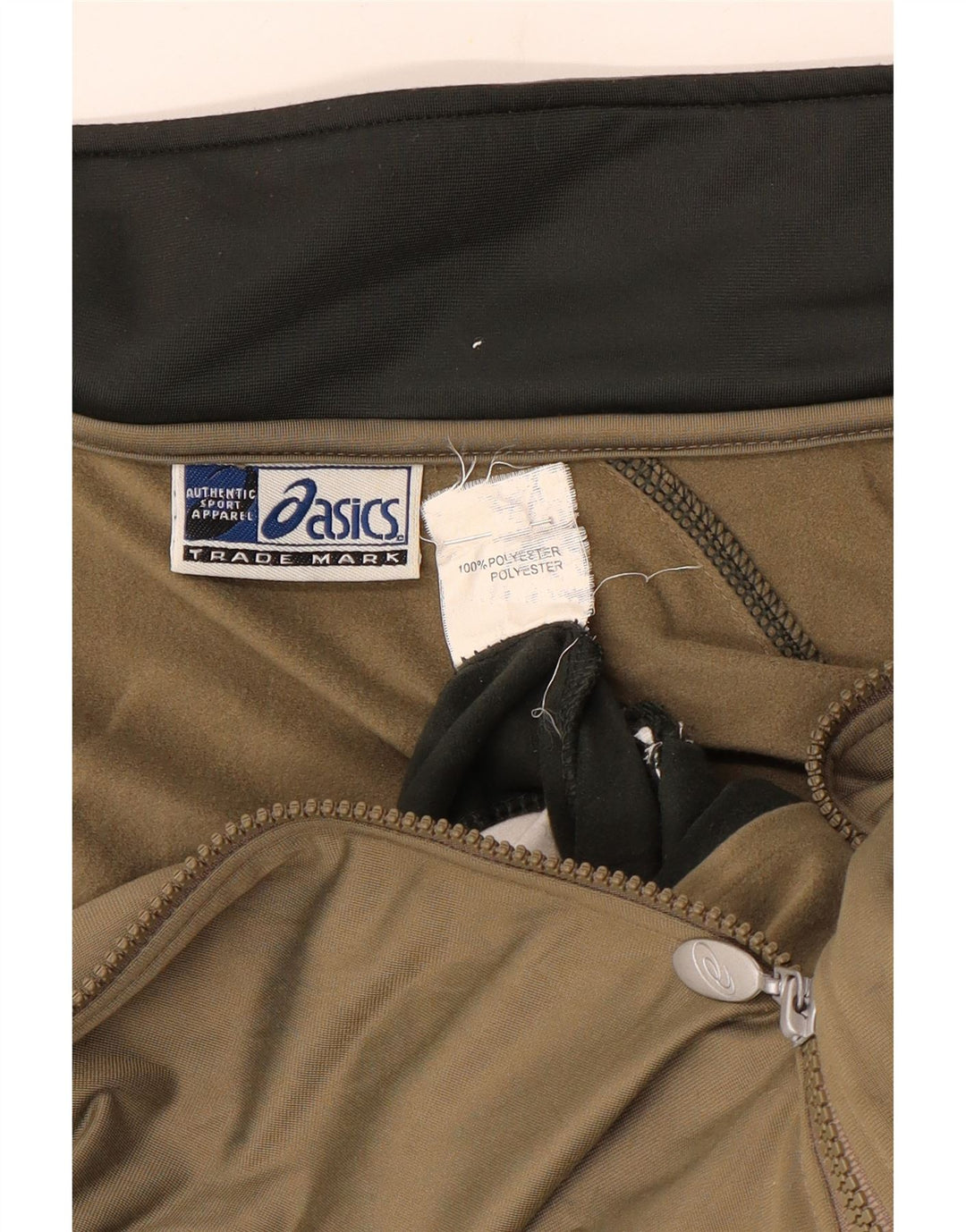 Asics Mens Tracksuit Top Jacket Medium Khaki Colourblock Polyester