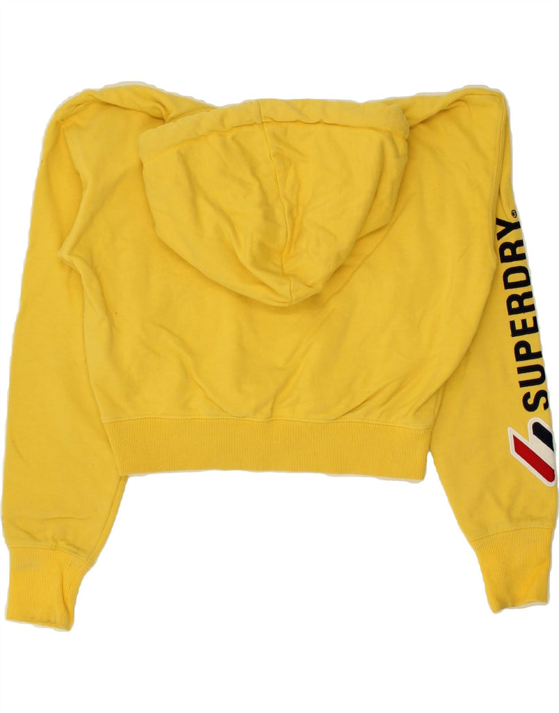 SUPERDRY Womens Crop Graphic Hoodie Jumper UK 8 Small Yellow Cotton | Vintage Superdry | Thrift | Second-Hand Superdry | Used Clothing | Messina Hembry 