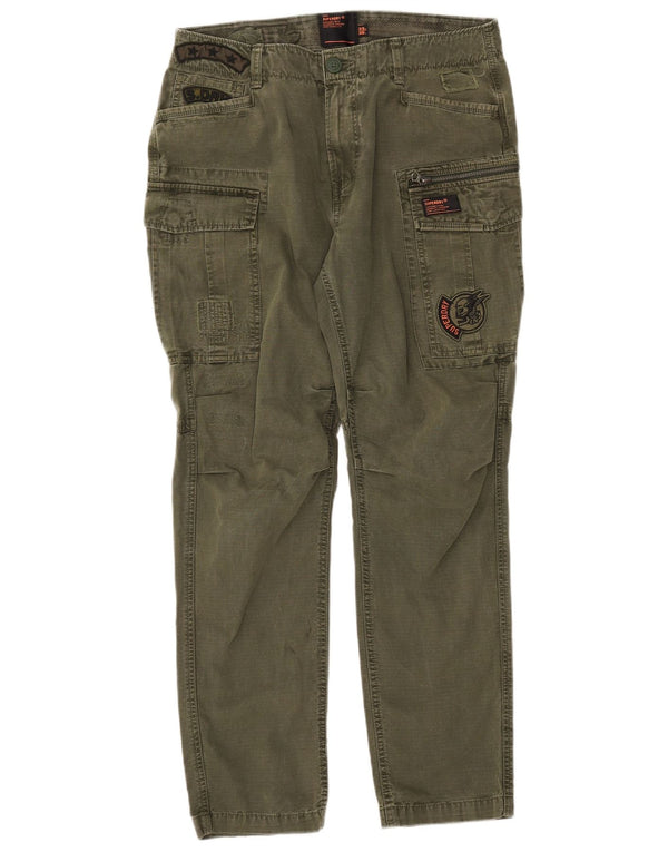SUPERDRY Mens Slim Cargo Trousers W33 L30 Khaki Cotton