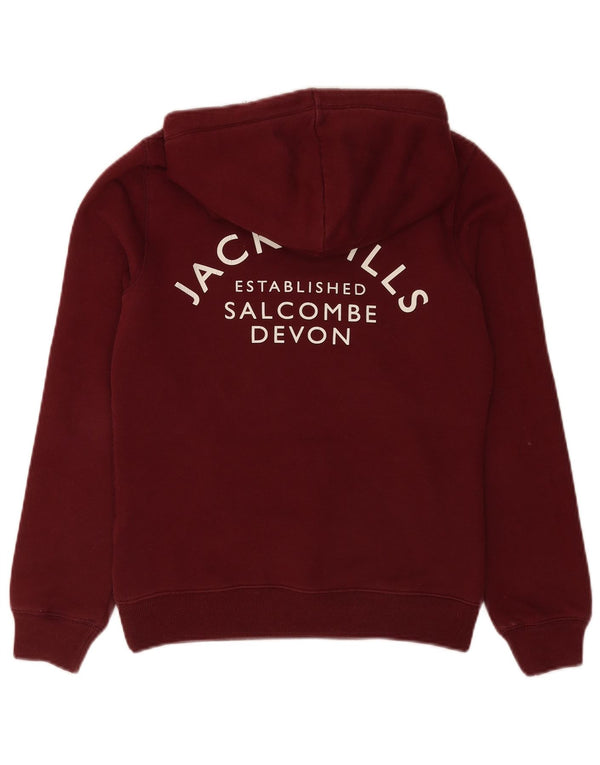 Jack Wills Womens Graphic Hoodie Jumper UK 8 Small Burgundy Cotton