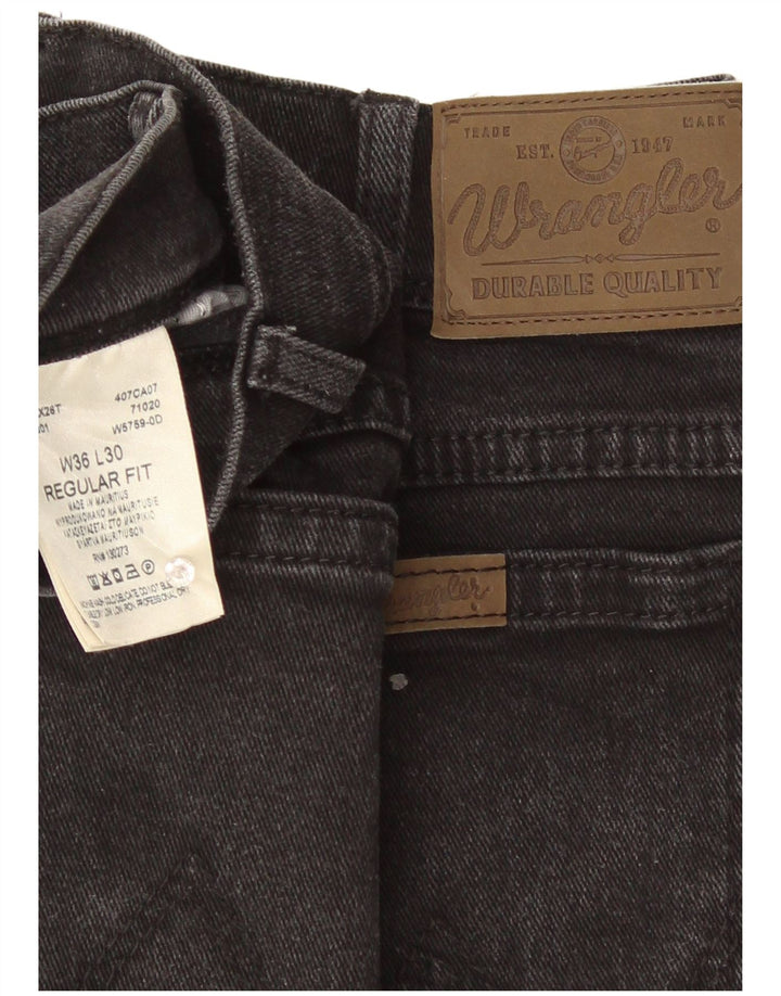 Wrangler Mens Regular Fit Straight Jeans W36 L30 Black Cotton