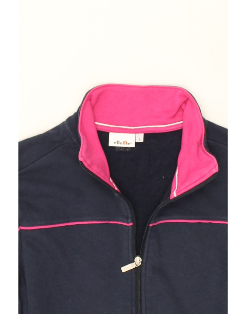 ELLESSE Womens Tracksuit Top Jacket UK 16 Large Navy Blue Cotton | Vintage Ellesse | Thrift | Second-Hand Ellesse | Used Clothing | Messina Hembry 