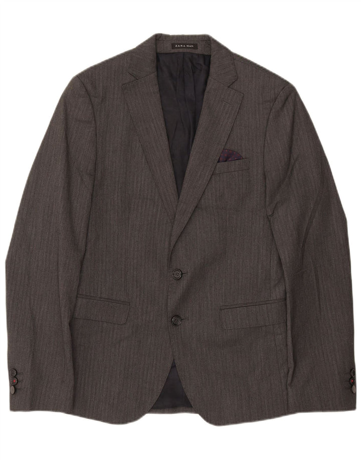 Zara Mens 2 Button Blazer Jacket EU 46 Medium Grey Herringbone
