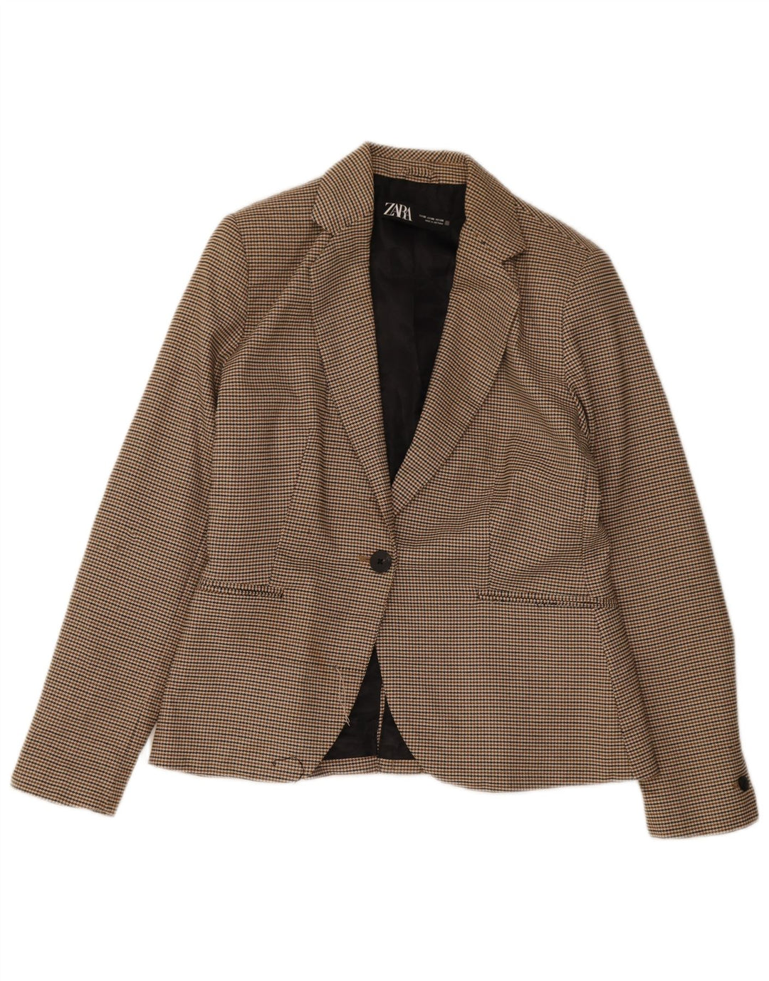 Zara Womens 1 Button Blazer Jacket EU 38 Small Brown Houndstooth
