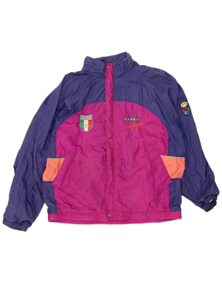 DIADORA Mens Italia Loose Fit Tracksuit Top Jacket XL Pink Colourblock