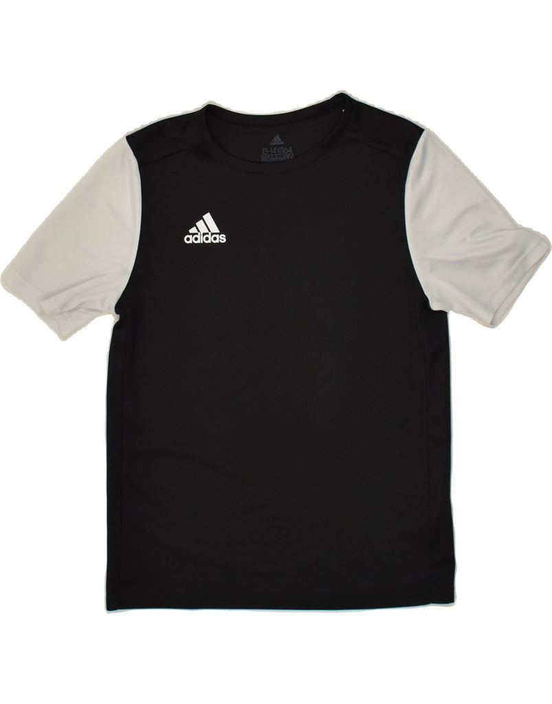 ADIDAS Boys Aeroready Graphic T-Shirt Top 13-14 Years Black Colourblock | Vintage Adidas | Thrift | Second-Hand Adidas | Used Clothing | Messina Hembry 