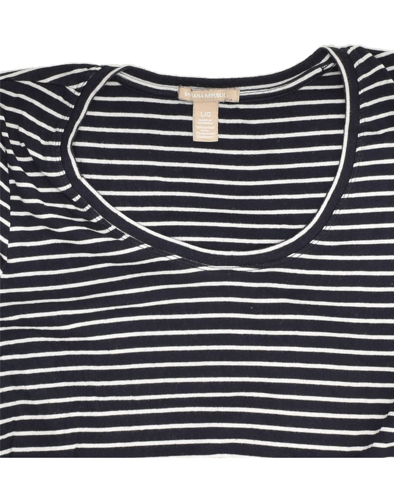 BANANA REPUBLIC Womens T-Shirt Top UK 14 Large Navy Blue Striped Cotton | Vintage Banana Republic | Thrift | Second-Hand Banana Republic | Used Clothing | Messina Hembry 