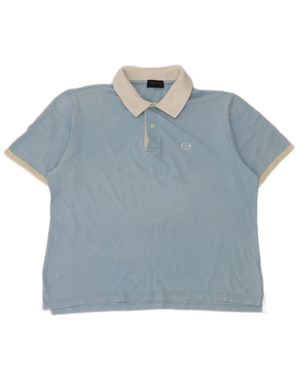 Sergio Tacchini Mens Polo Shirt IT 48 Medium Blue Colourblock Cotton