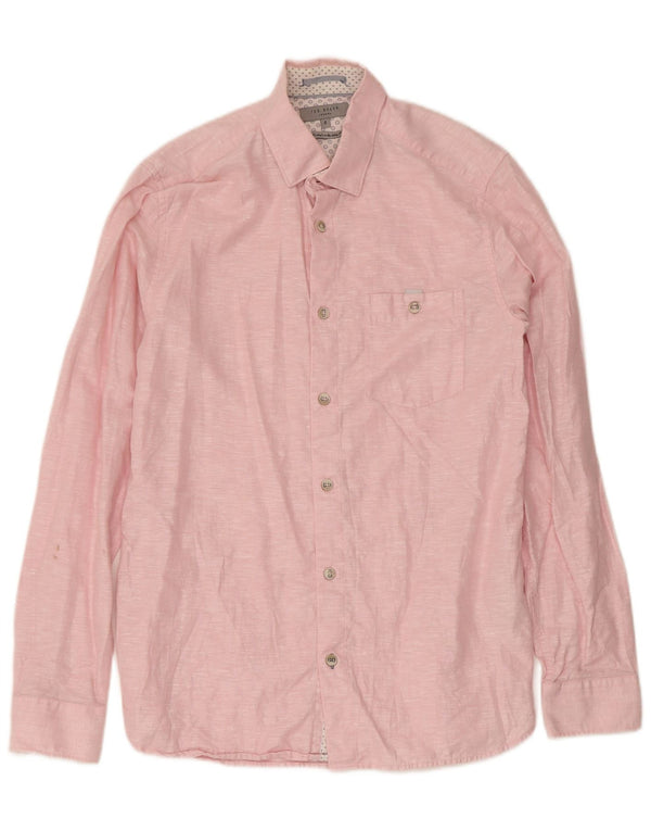 Ted Baker Mens Shirt Size 2 Small Pink Linen