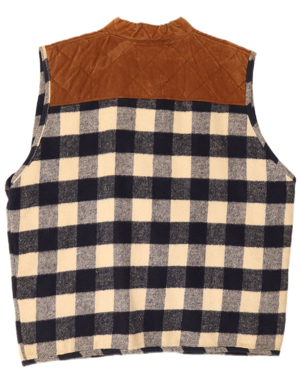 Vintage Mens Duffle Gilet UK 40 Large Navy Blue Check Cotton