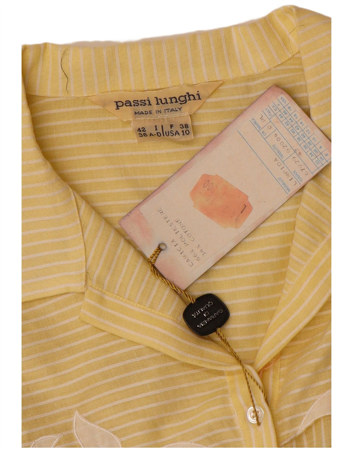 Vintage Womens Shirt Blouse US 10 Large Yellow Striped Polyester