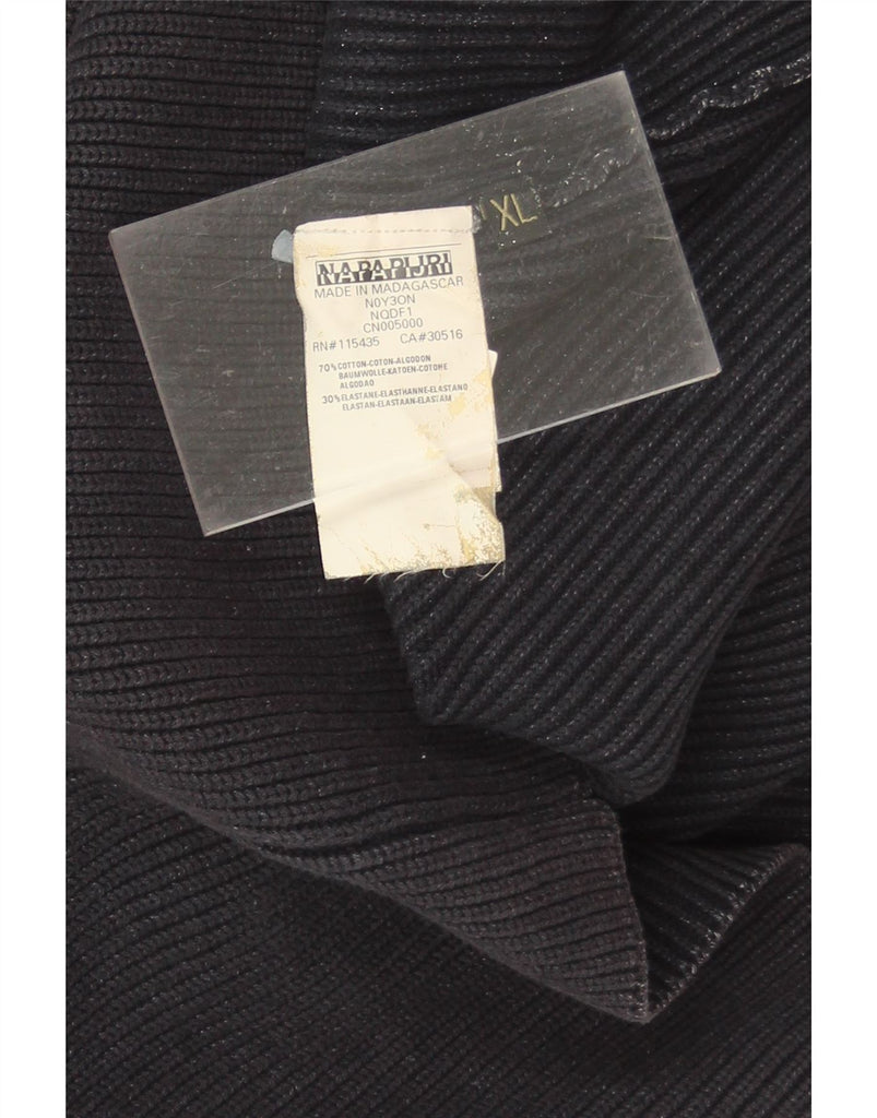 NAPAPIJRI Mens Zip Neck Jumper Sweater XL Navy Blue Cotton Vintage Napapijri and Second-Hand Napapijri from Messina Hembry 