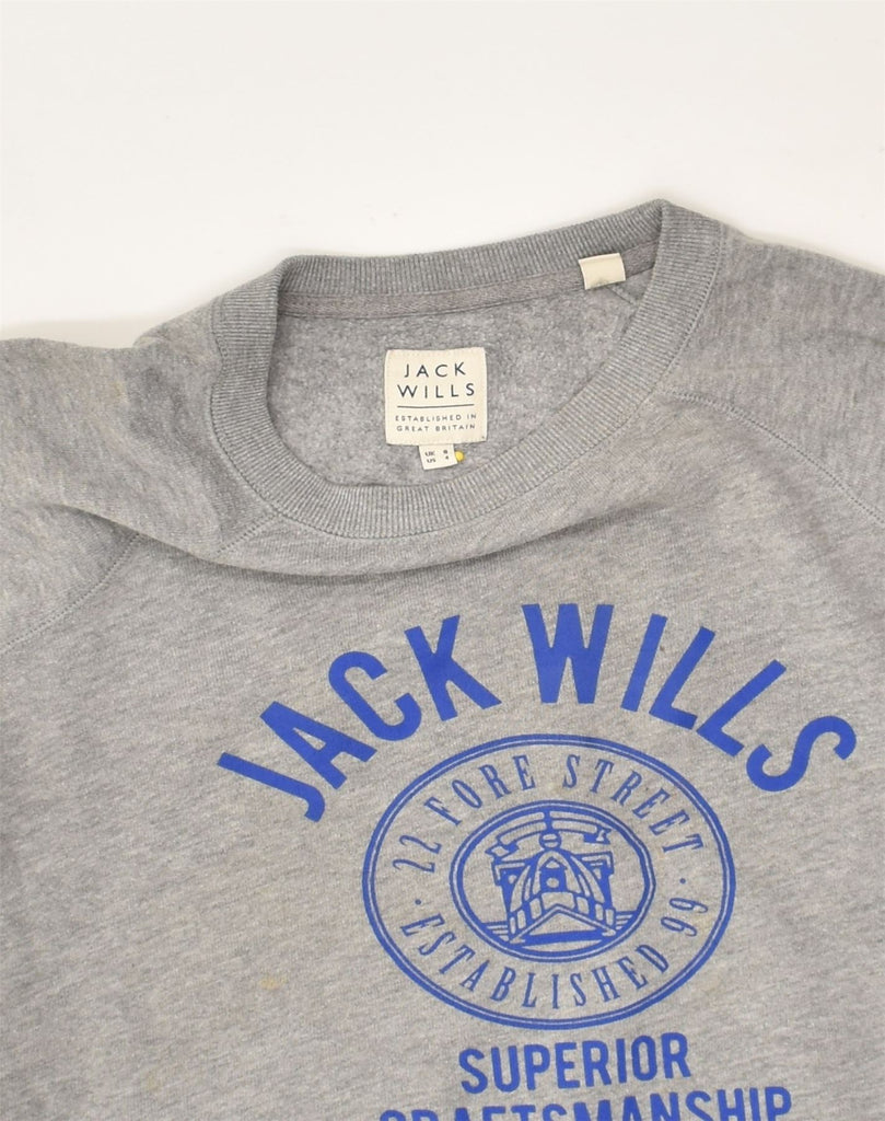 JACK WILLS Womens Graphic Sweatshirt Jumper UK 8 Small  Grey Cotton | Vintage Jack Wills | Thrift | Second-Hand Jack Wills | Used Clothing | Messina Hembry 