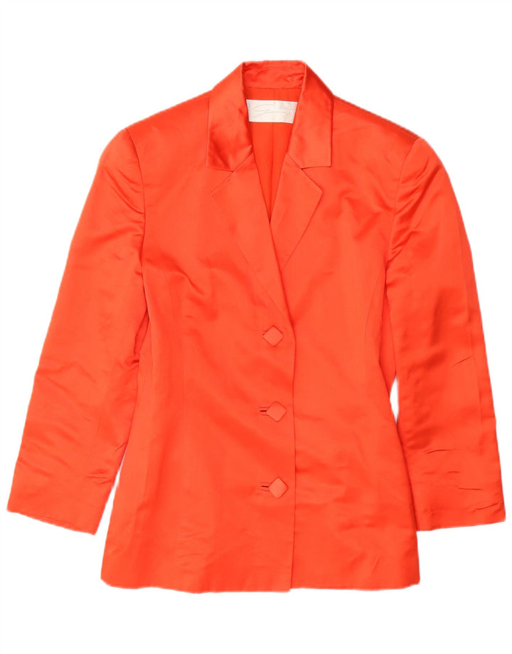 Genny Womens 3 Button 3/4 Sleeve Blazer Jacket US 6 Medium Orange Silk