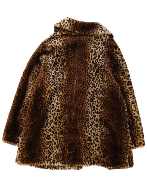 Vintage Womens Faux Fur Overcoat UK 14 Medium Brown Animal Print Acrylic