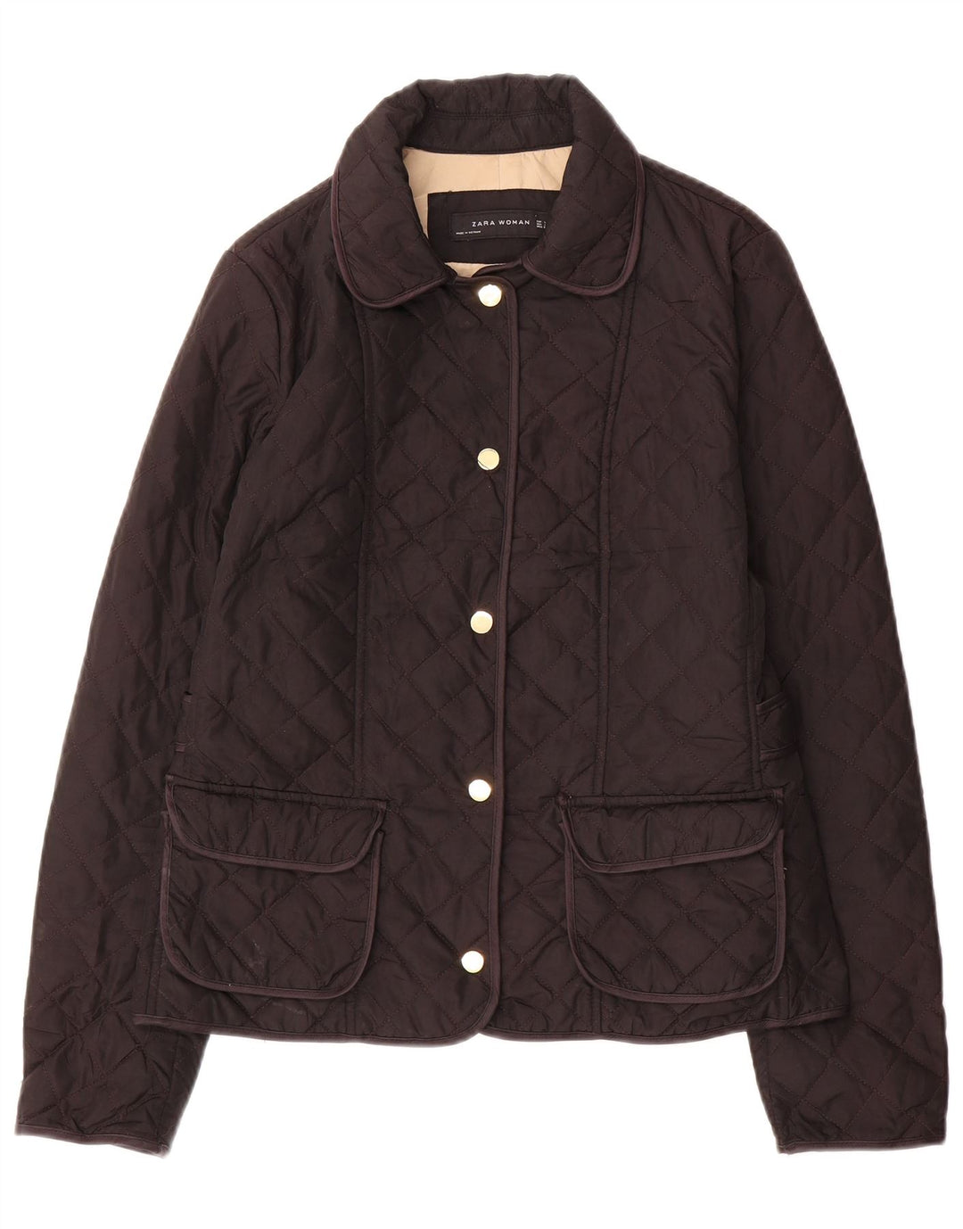 Zara Womens Quilted Jacket UK 14 Large Brown
