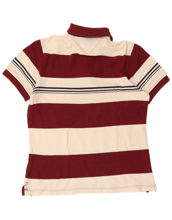Tommy Hilfiger Mens Custom Fit Polo Shirt Small Burgundy Striped Cotton