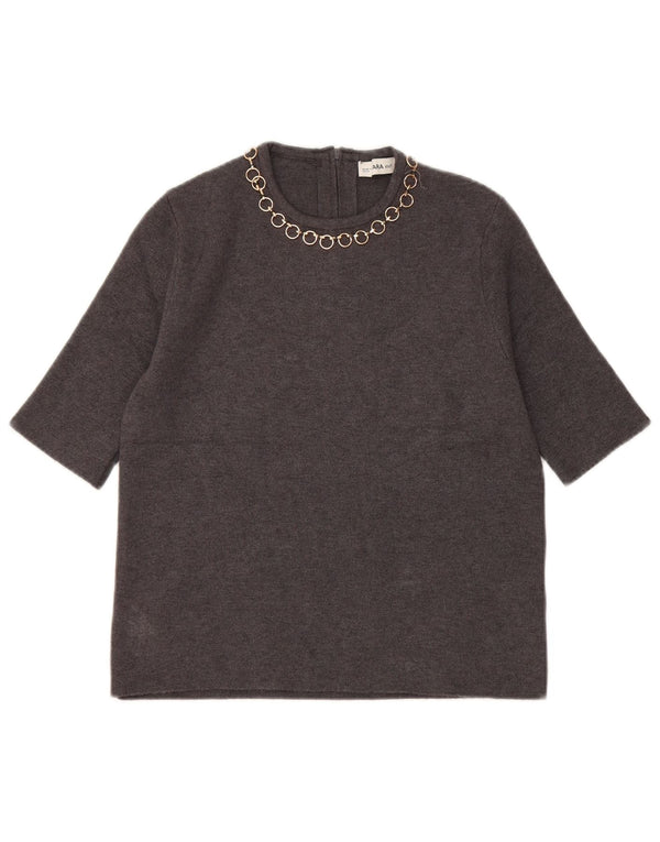 Zara Womens Crop Blouse Top UK 10 Small Grey Viscose