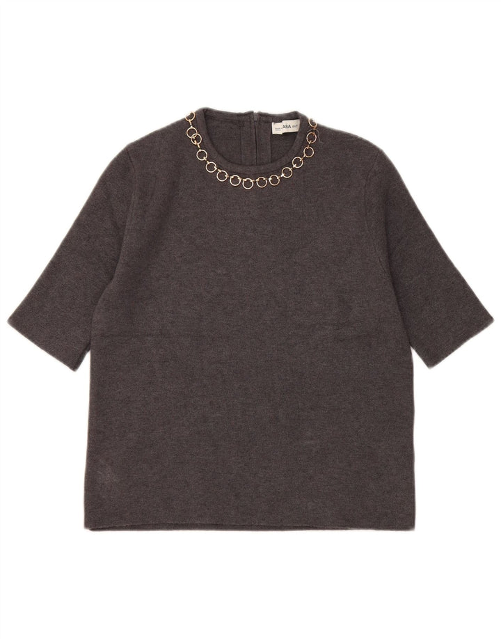 Zara Womens Crop Blouse Top UK 10 Small Grey Viscose
